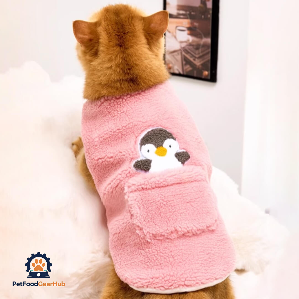Cat in Pink Penguin Fleece Vest | PetFoodGearHub
