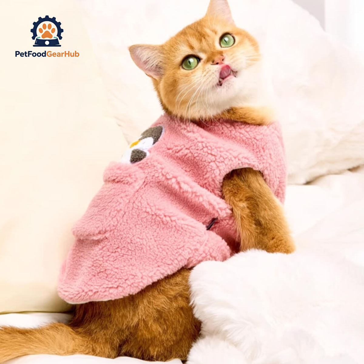 Cat in Pink Penguin Fleece Vest | PetFoodGearHub