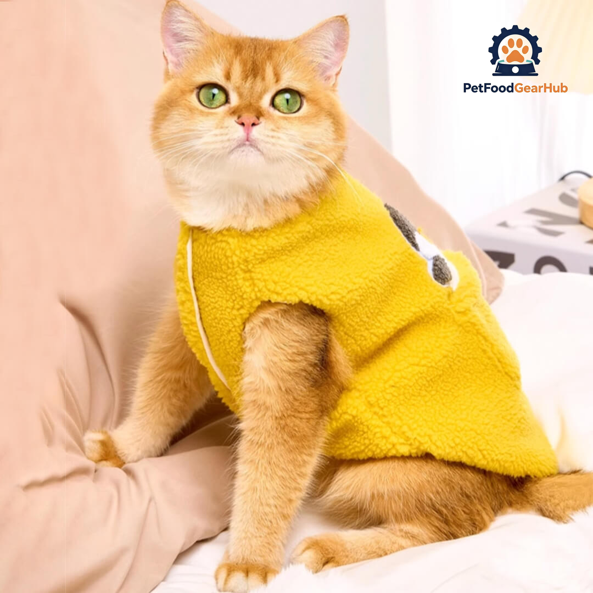 Cat in Yellow Penguin Fleece Vest | PetFoodGearHub