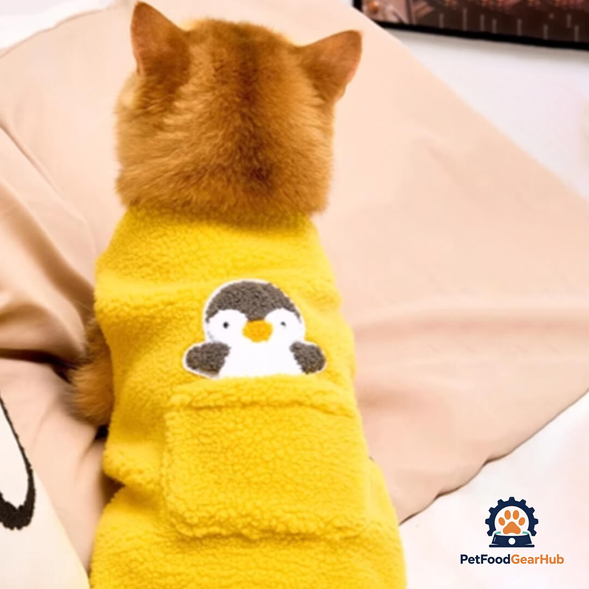 Cat in Yellow Penguin Fleece Vest | PetFoodGearHub