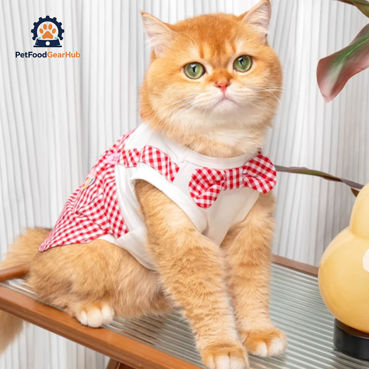 Cat in Red Check Vest | PetFoodGearHub