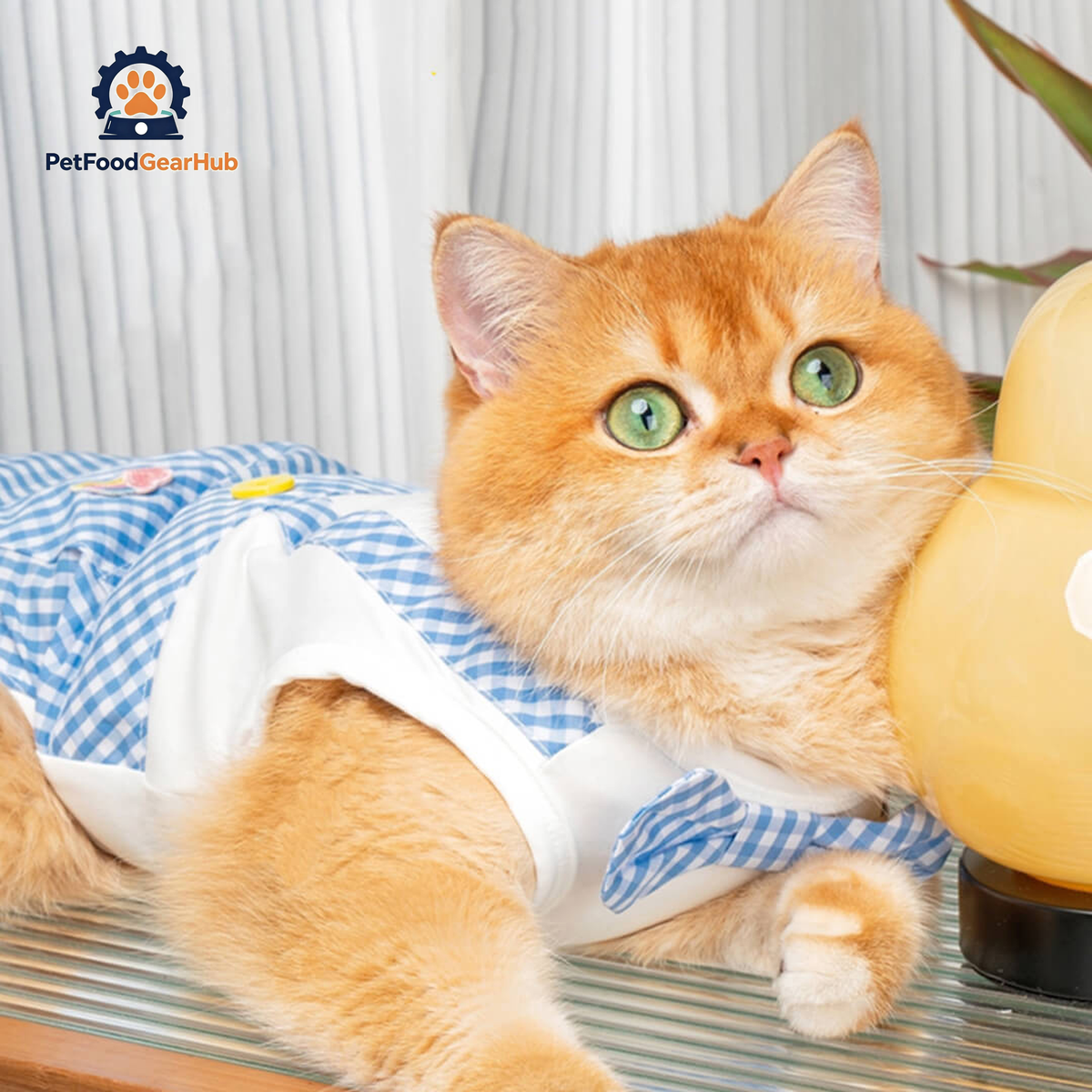 Cat in Blue Check Vest | PetFoodGearHub