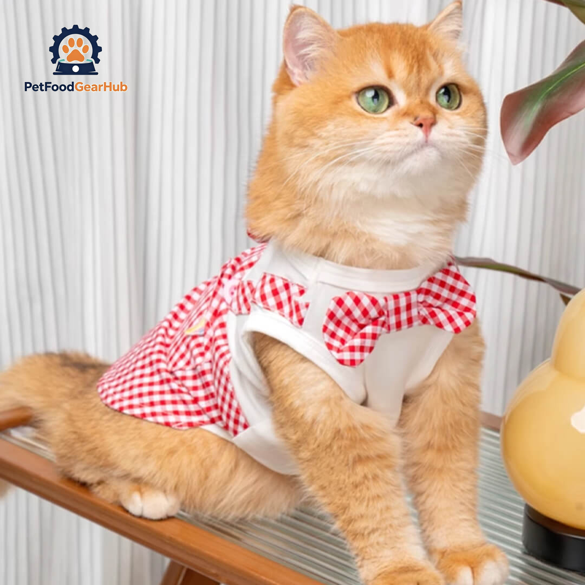 Cat in Red Check Vest | PetFoodGearHub