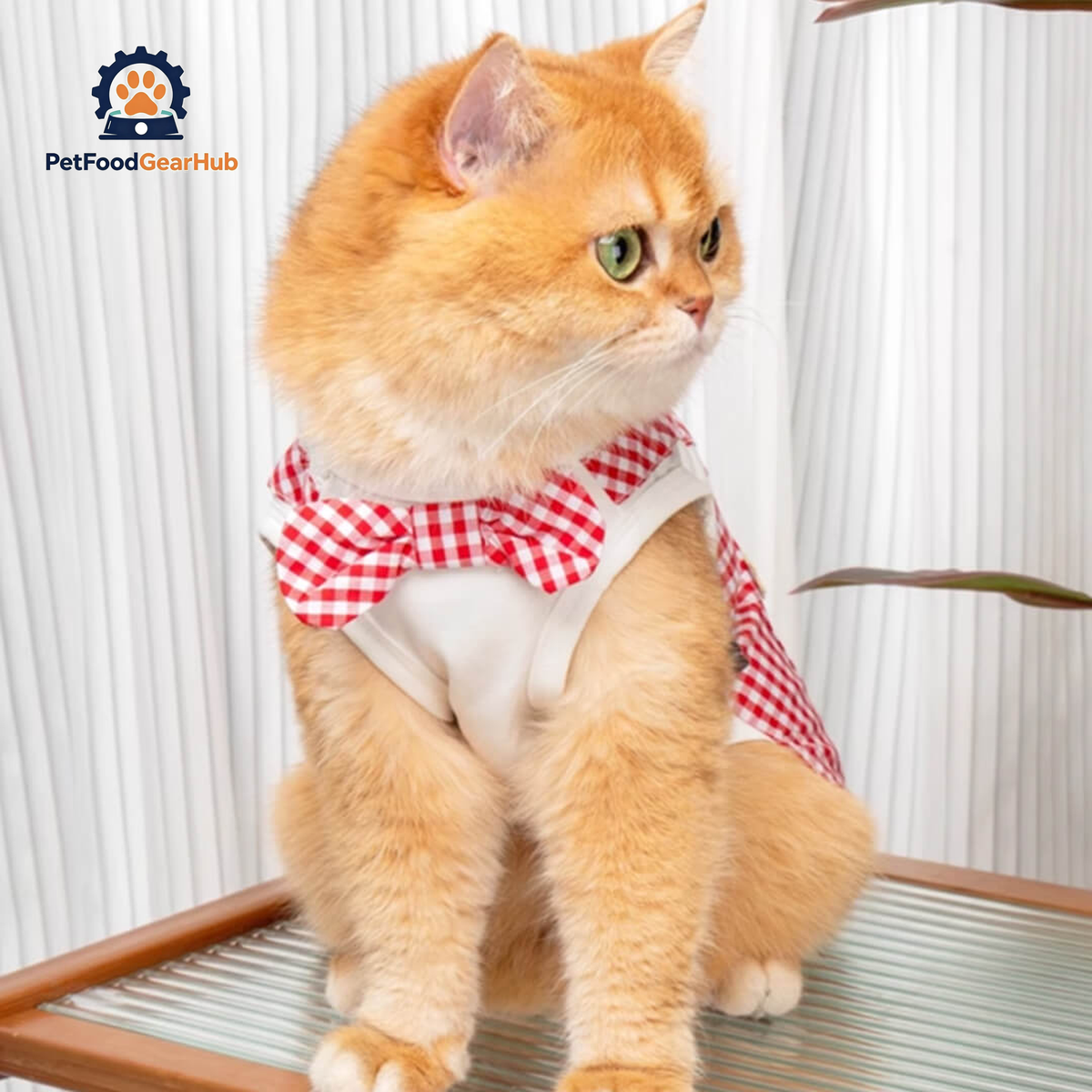 Cat in Red Check Vest | PetFoodGearHub