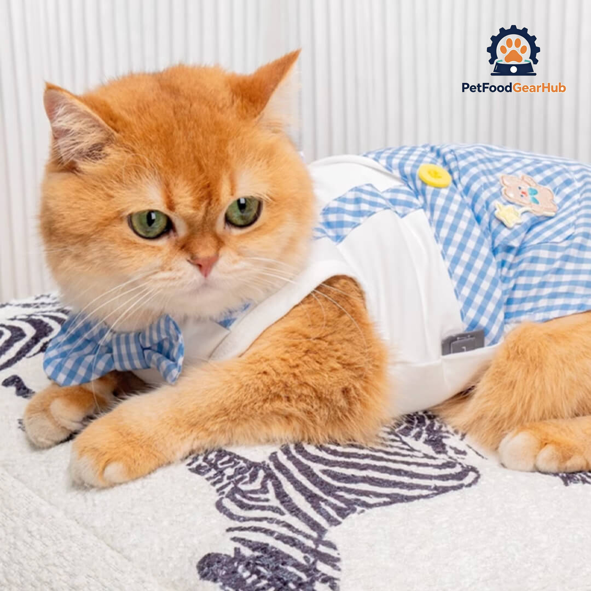 Cat in Blue Check Vest | PetFoodGearHub