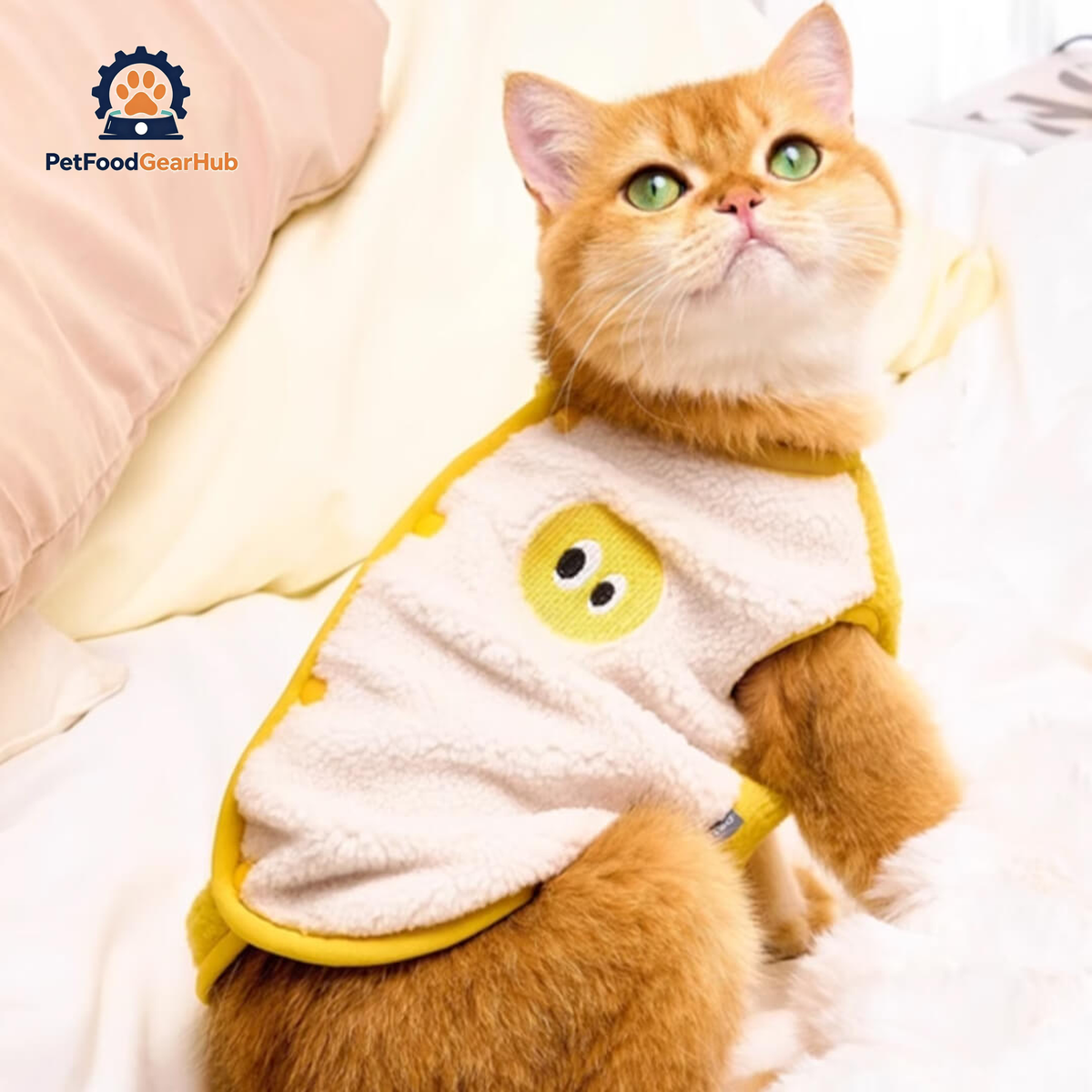 Cat in Cute Yellow Vest | PetFoodGearHub