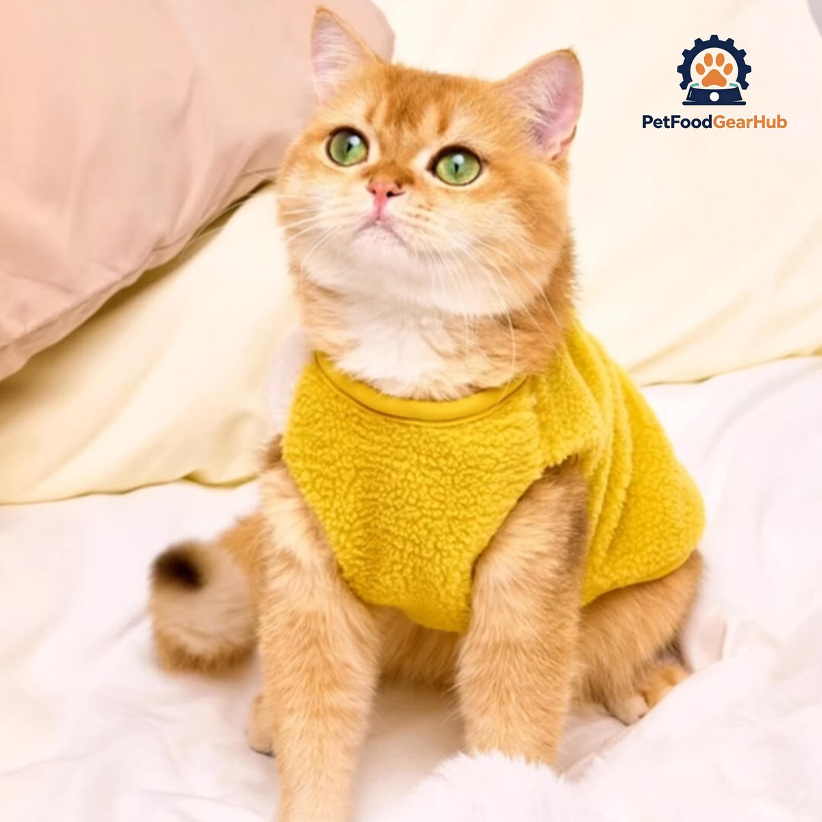 Cat in Cute Yellow Vest | PetFoodGearHub