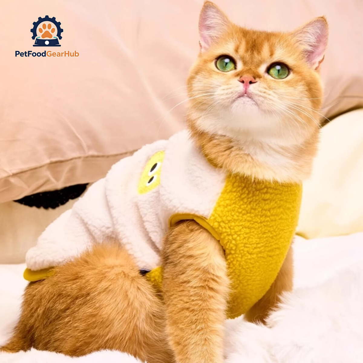 Cat in Cute Yellow Vest | PetFoodGearHub
