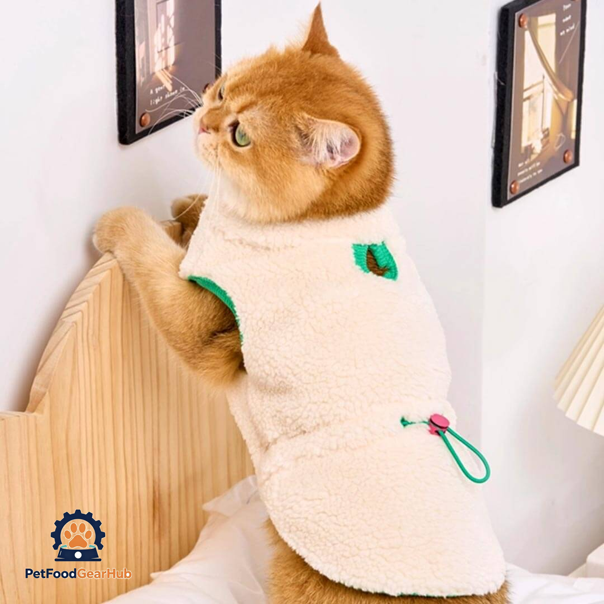 Cat in White Fleece Jacket | PetFoodGearHub