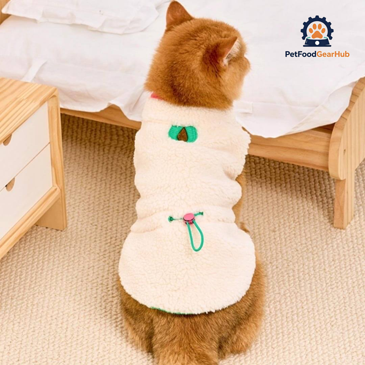 Cat in White Fleece Jacket | PetFoodGearHub