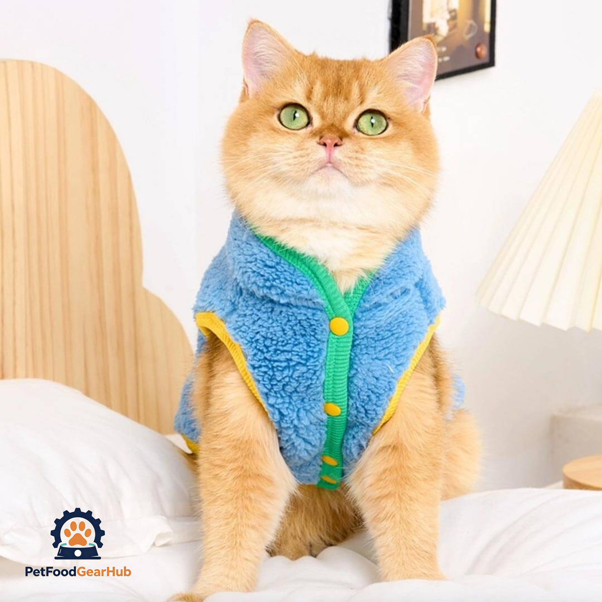 Cat in Blue Fleece Jacket | PetFoodGearHub
