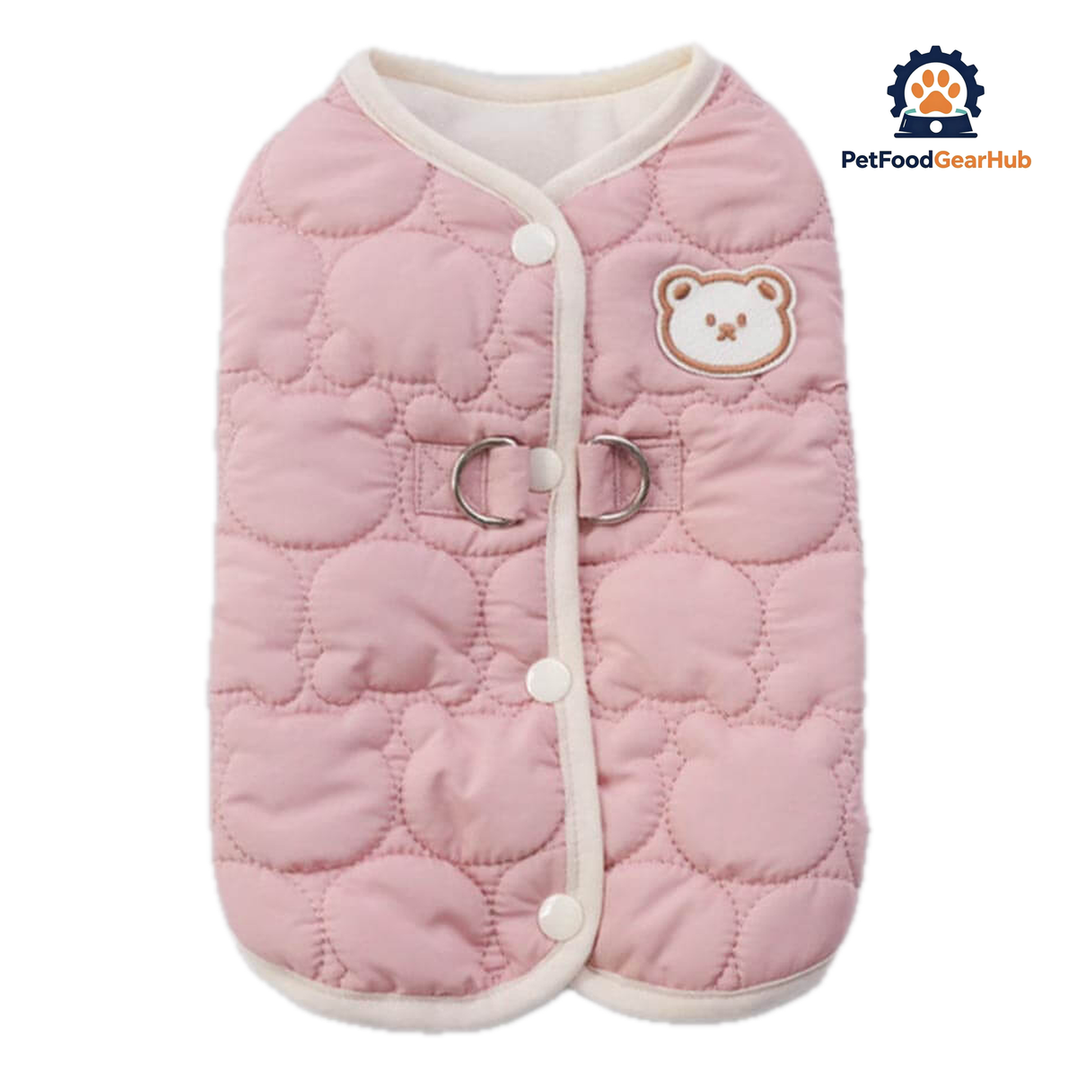 Pink Quilted Cat Jacket With Bear Patch | Soft Winter Cat Vest | PetFoodGearHub