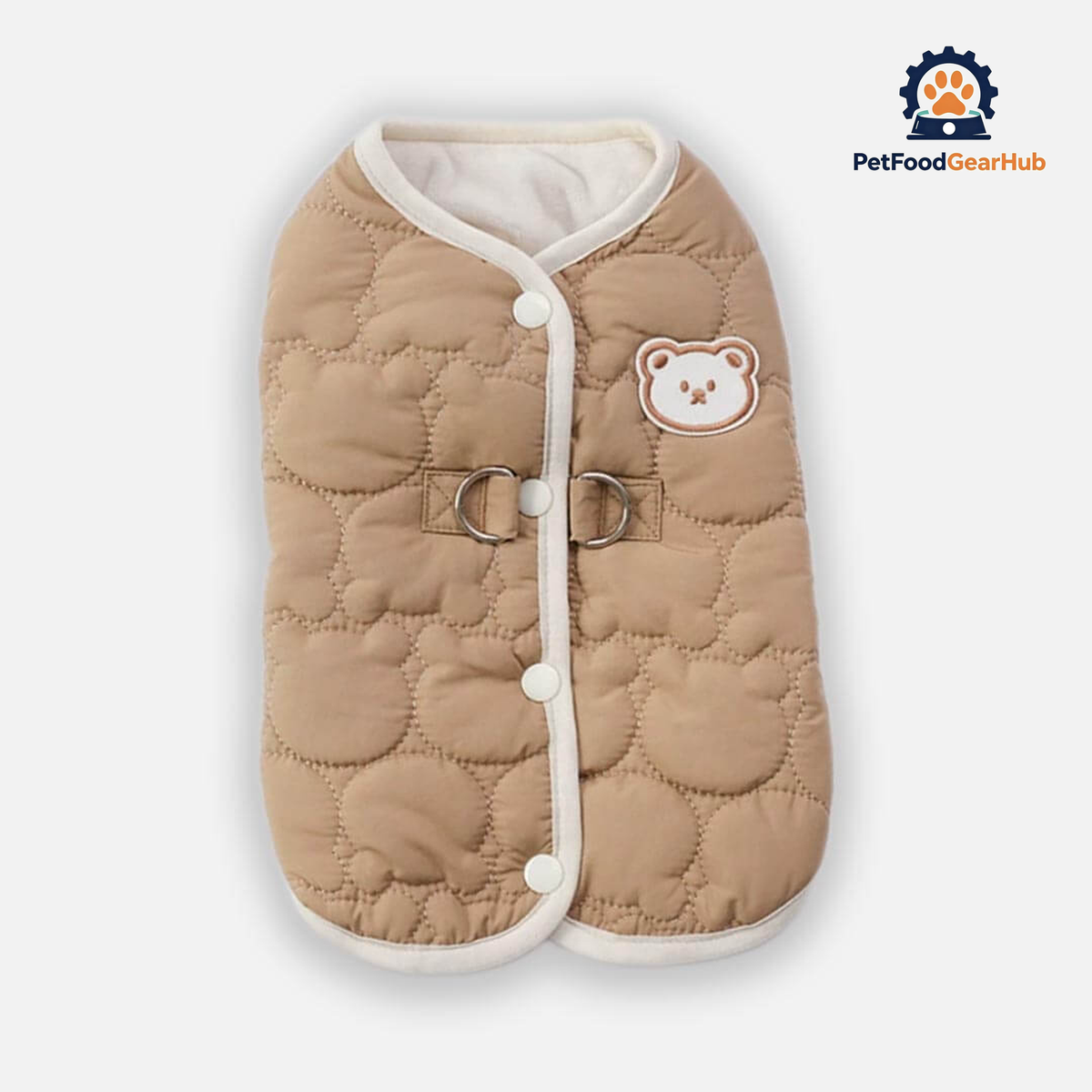 Brown Quilted Cat Jacket With Bear Patch | Cute Cat Winter Vest | PetFoodGearHub