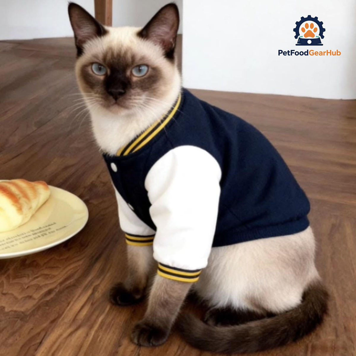 Siamese Cat in Baseball Jacket | PetFoodGearHub