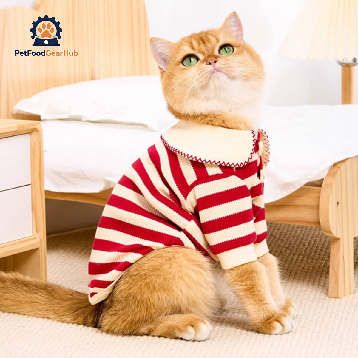 Cat in Red Striped Shirt | Cat Clothes | PetFoodGearHub