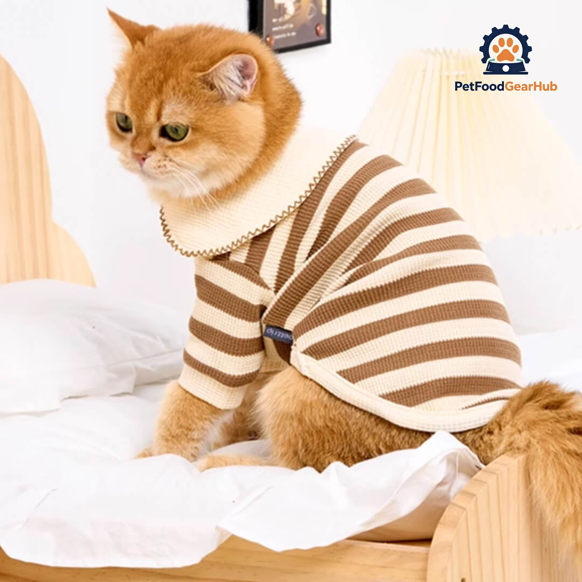 Cat in Brown Striped Shirt | Cat Clothes | PetFoodGearHub