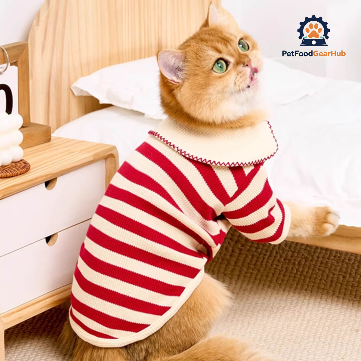 Cat in Striped Shirt | Cat Clothes | PetFoodGearHub