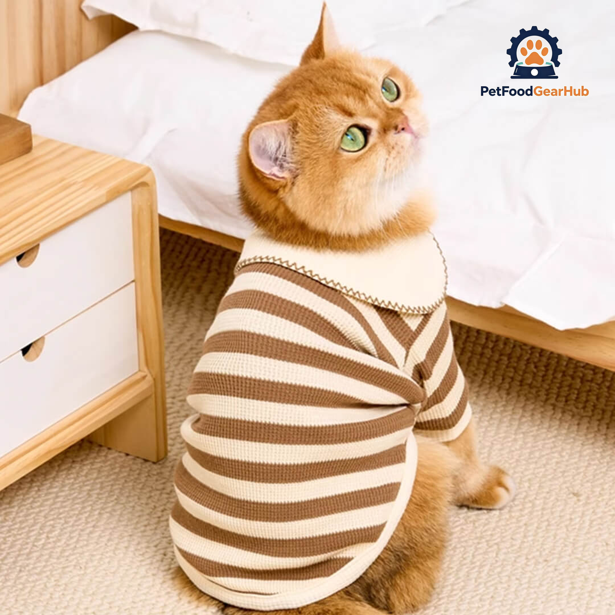 Cat in Brown Striped Shirt | Cat Clothes | PetFoodGearHub