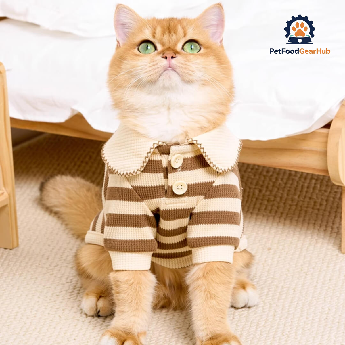 Cat in Brown Striped Shirt | PetFoodGearHub
