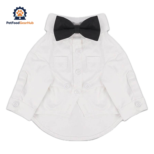 Gentlemeow White Wedding Shirt with a Black Bow Tie for Cats | PetFoodGearHub