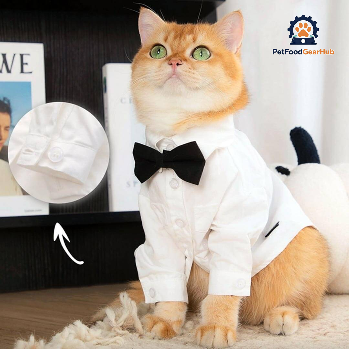 Cat Wearing a White Wedding Shirt with a Black Bow Tie | PetFoodGearHub