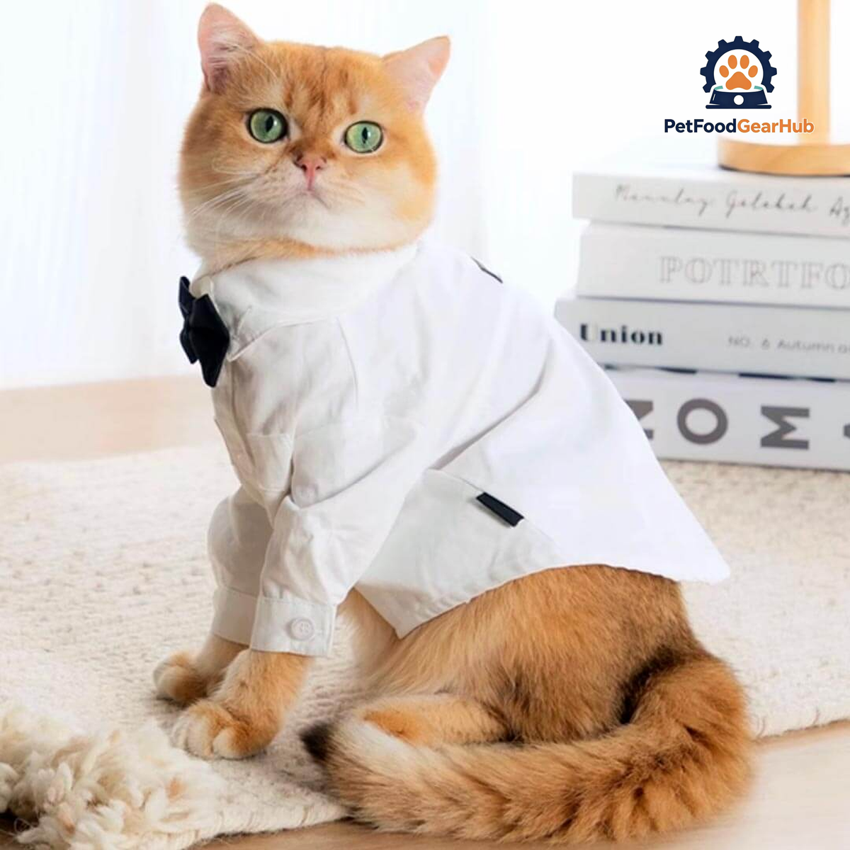 Cat Wearing a White Wedding Shirt with a Black Bow Tie | PetFoodGearHub