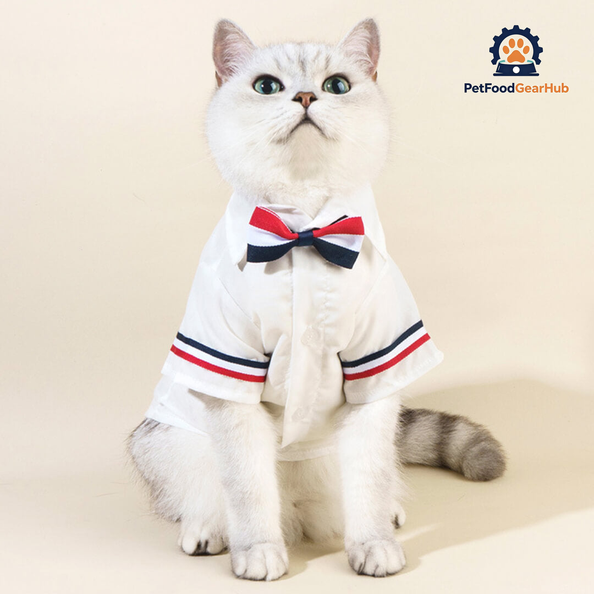 MoMo Cat Shirt | Cat in White Shirt with Bow Tie | PetFoodGearHub