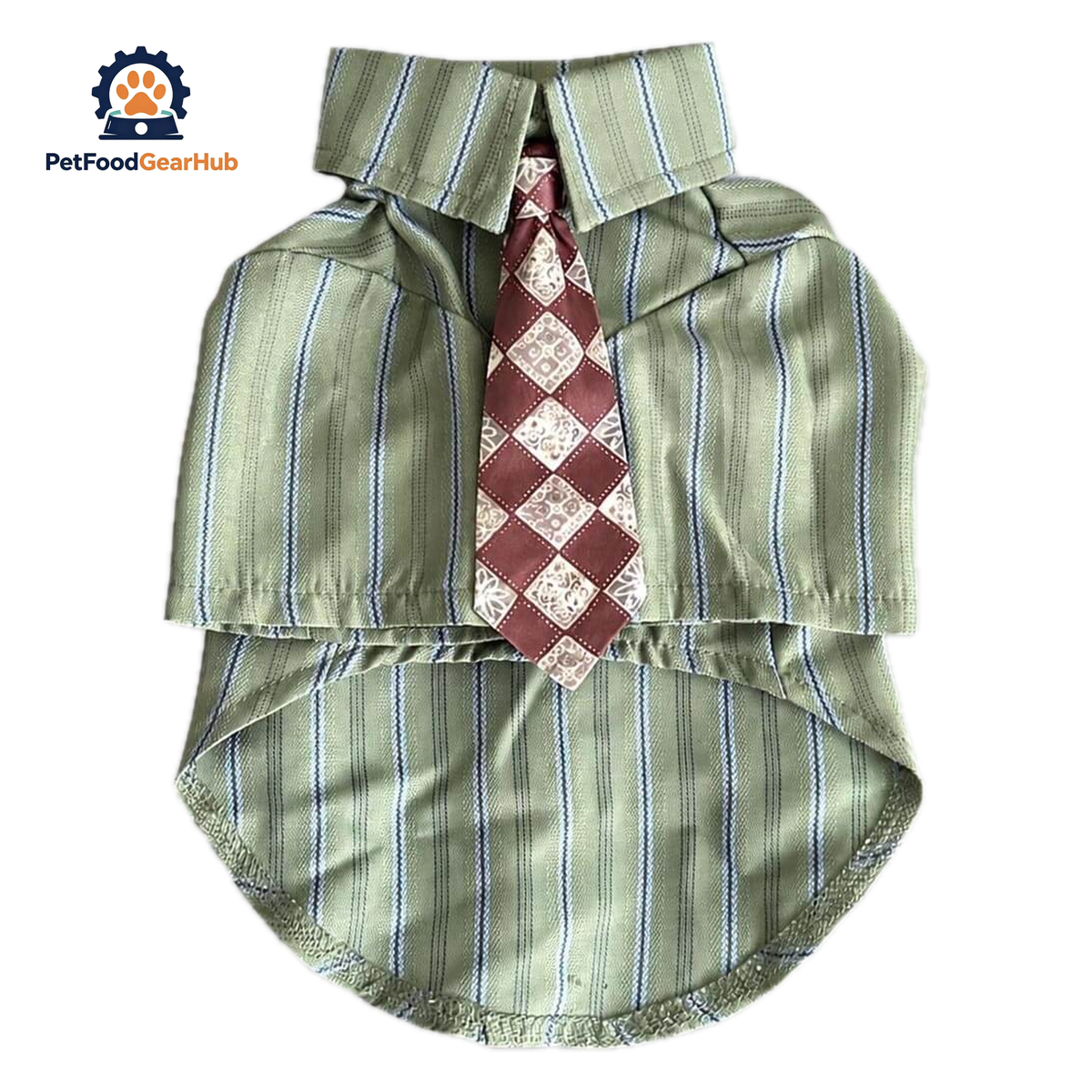 Oxford Cat Shirt in Sage Green with Burgundy Patterned Tie | PetFoodGearHub