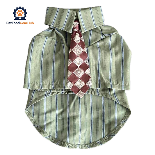 Oxford Cat Shirt in Sage Green with Burgundy Patterned Tie | PetFoodGearHub
