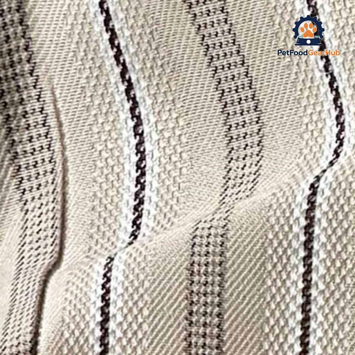 Oxford Cat Shirt Fabric Close-Up | Cream Woven Fabric with Fine Black and gray Stripes | PetFoodGearHub