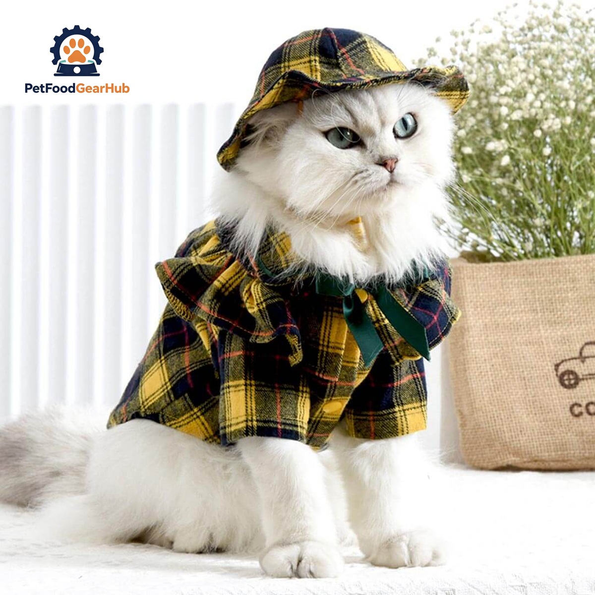 Bella Cat Shirt | Cat in Yellow Plaid Shirt | Cat Clothes | PetFoodGearHub