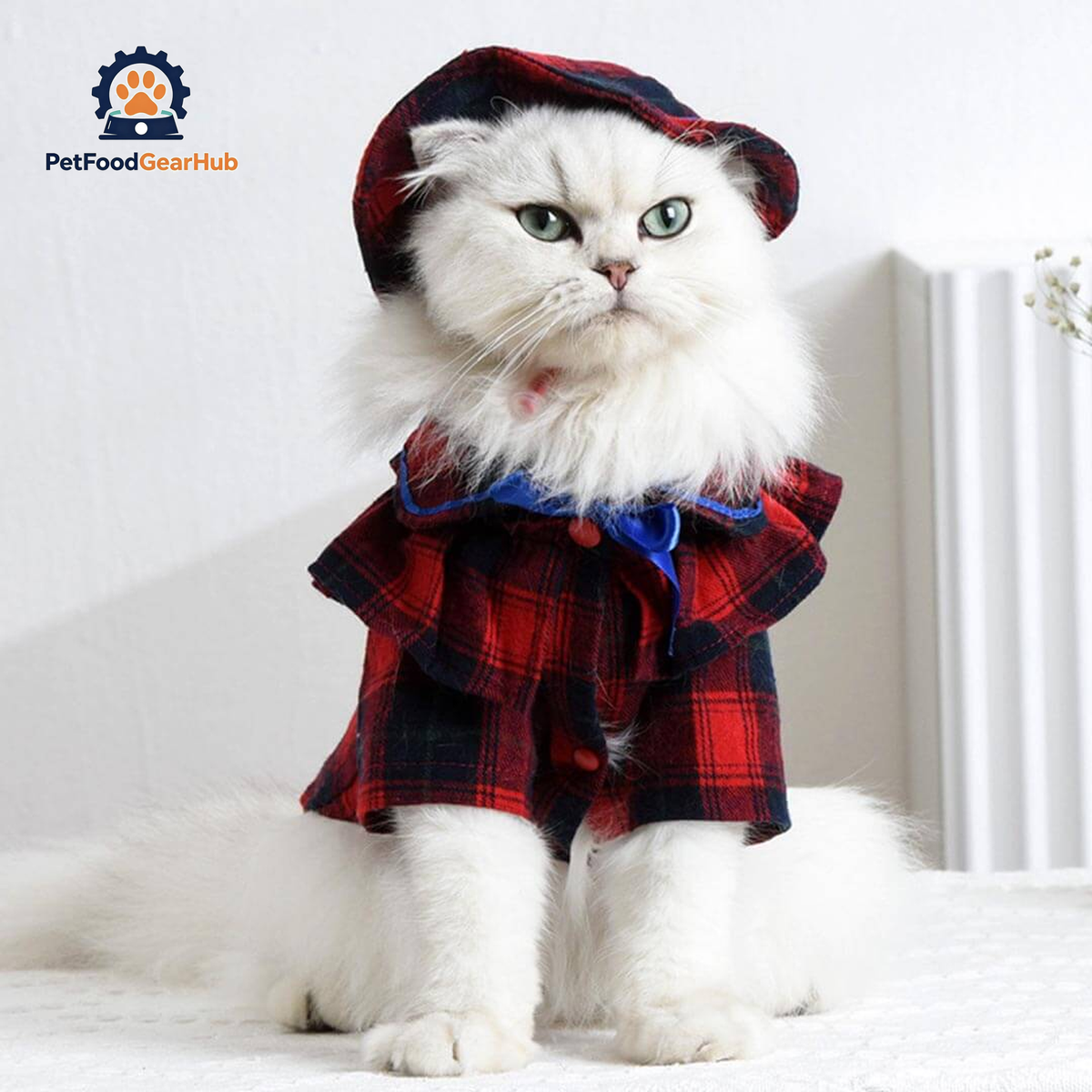 Bella Cat Shirt | Cat in Red Plaid Shirt | Cat Clothes | PetFoodGearHub