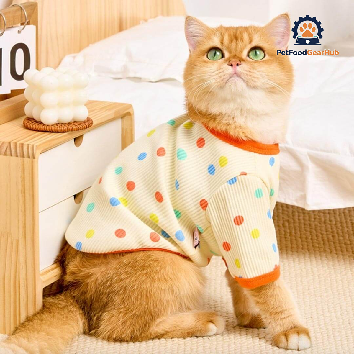 Cat in Cute Yellow Polka Dot T-Shirt | PetFoodGearHub