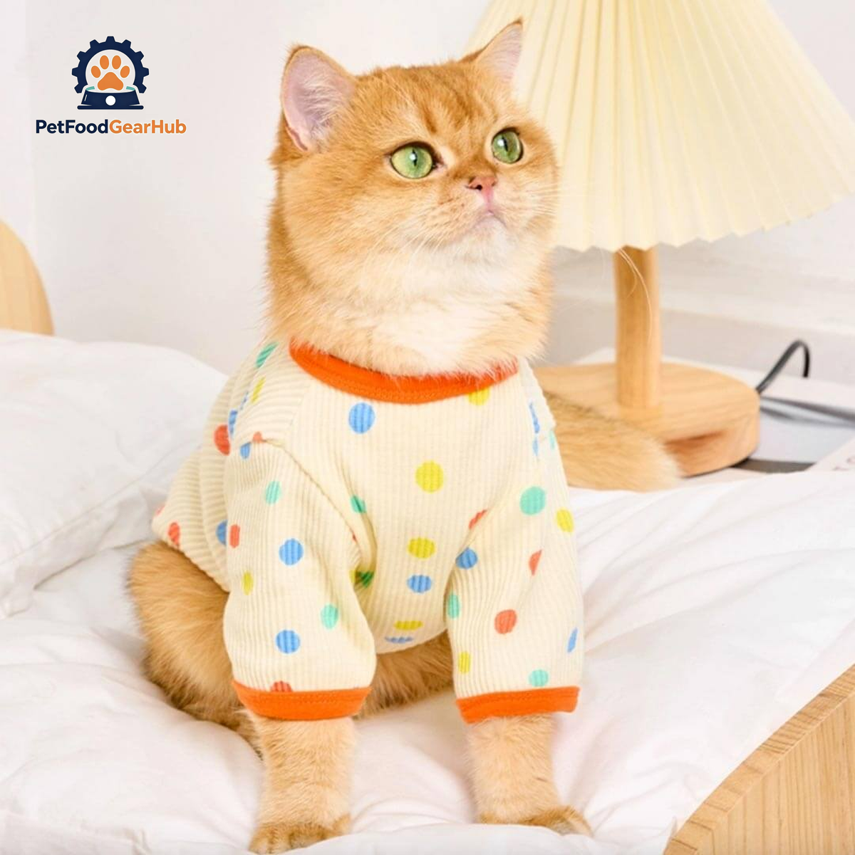 Cat in Cute Yellow Polka Dot T-Shirt | PetFoodGearHub