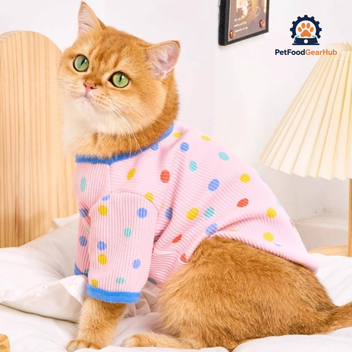 Cat in Cute Pink Polka Dot T-Shirt | PetFoodGearHub
