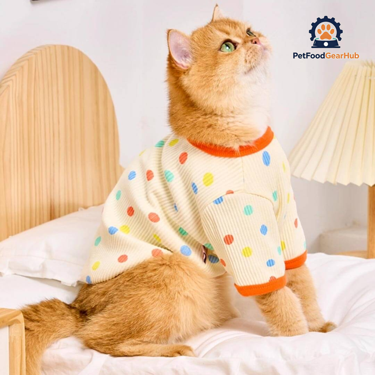 Cat in Cute Yellow Polka Dot T-Shirt | PetFoodGearHub