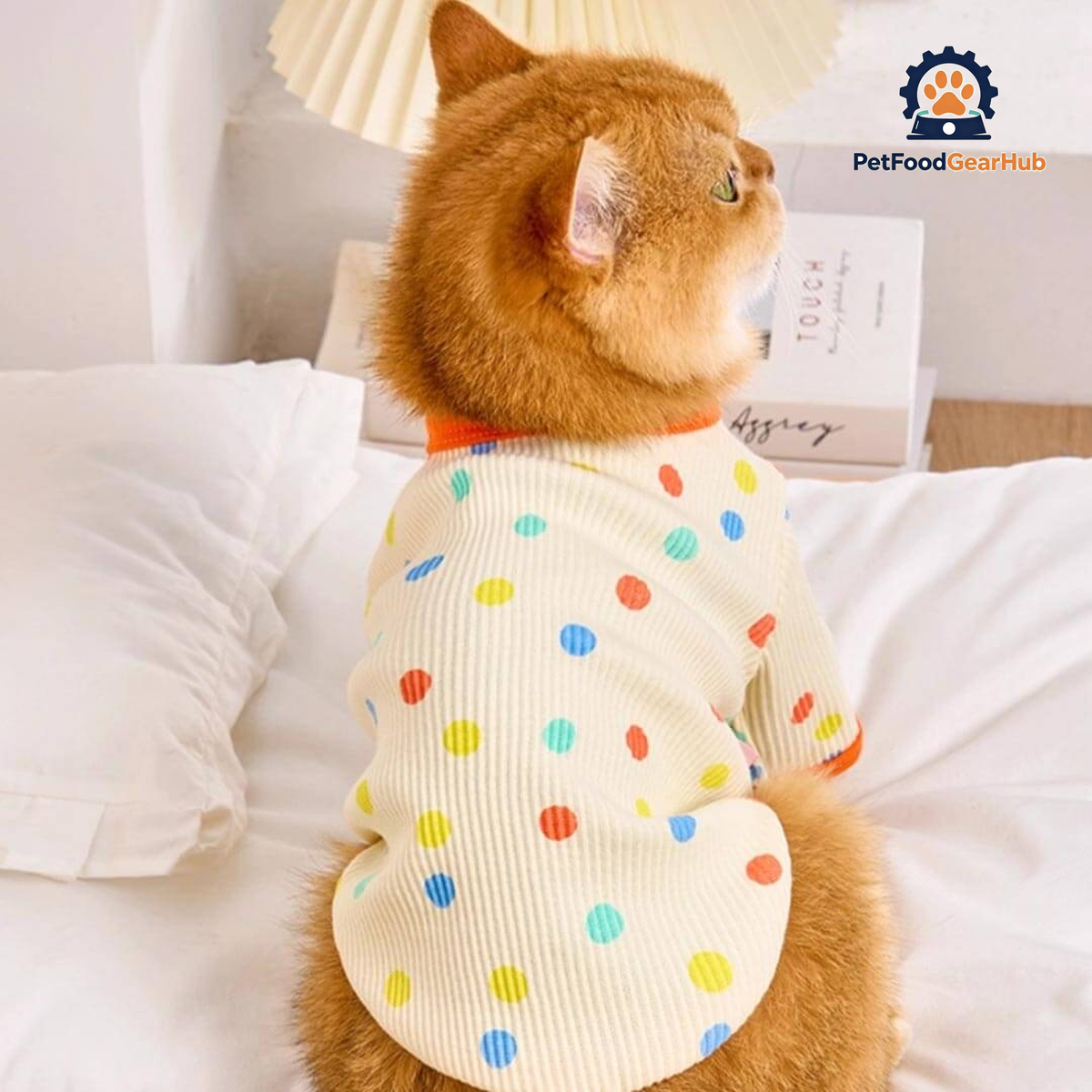 Cat in Cute Yellow Polka Dot T-Shirt | PetFoodGearHub