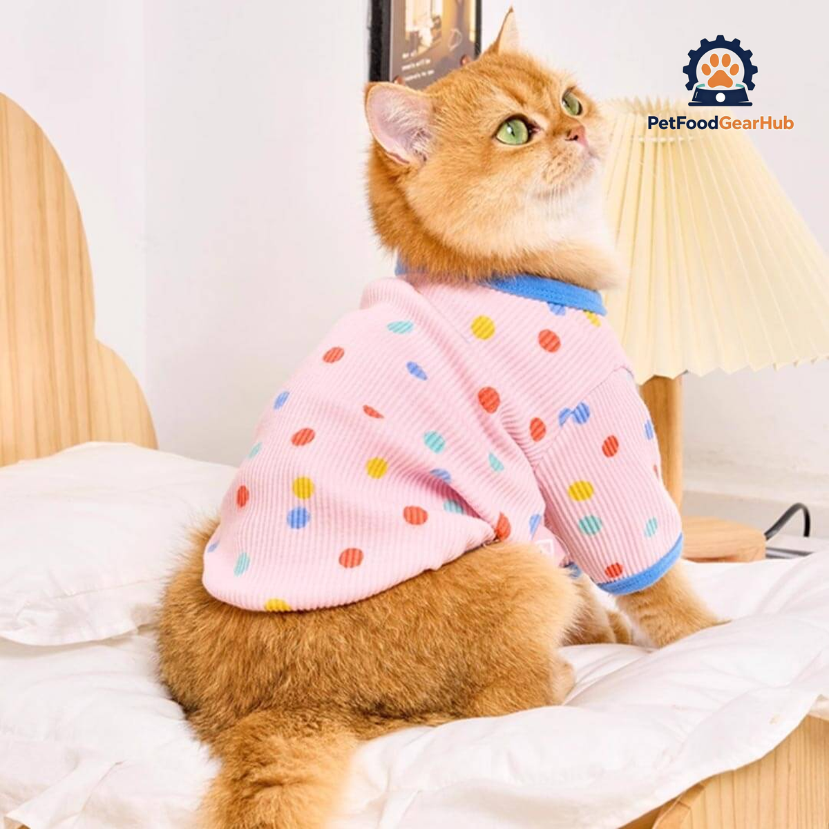 Cat in Cute Pink Polka Dot T-Shirt | PetFoodGearHub