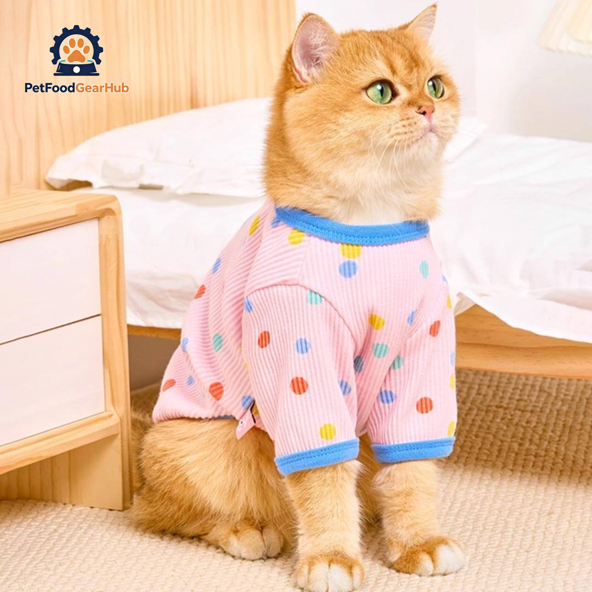 Cat in Cute Pink Polka Dot T-Shirt | PetFoodGearHub