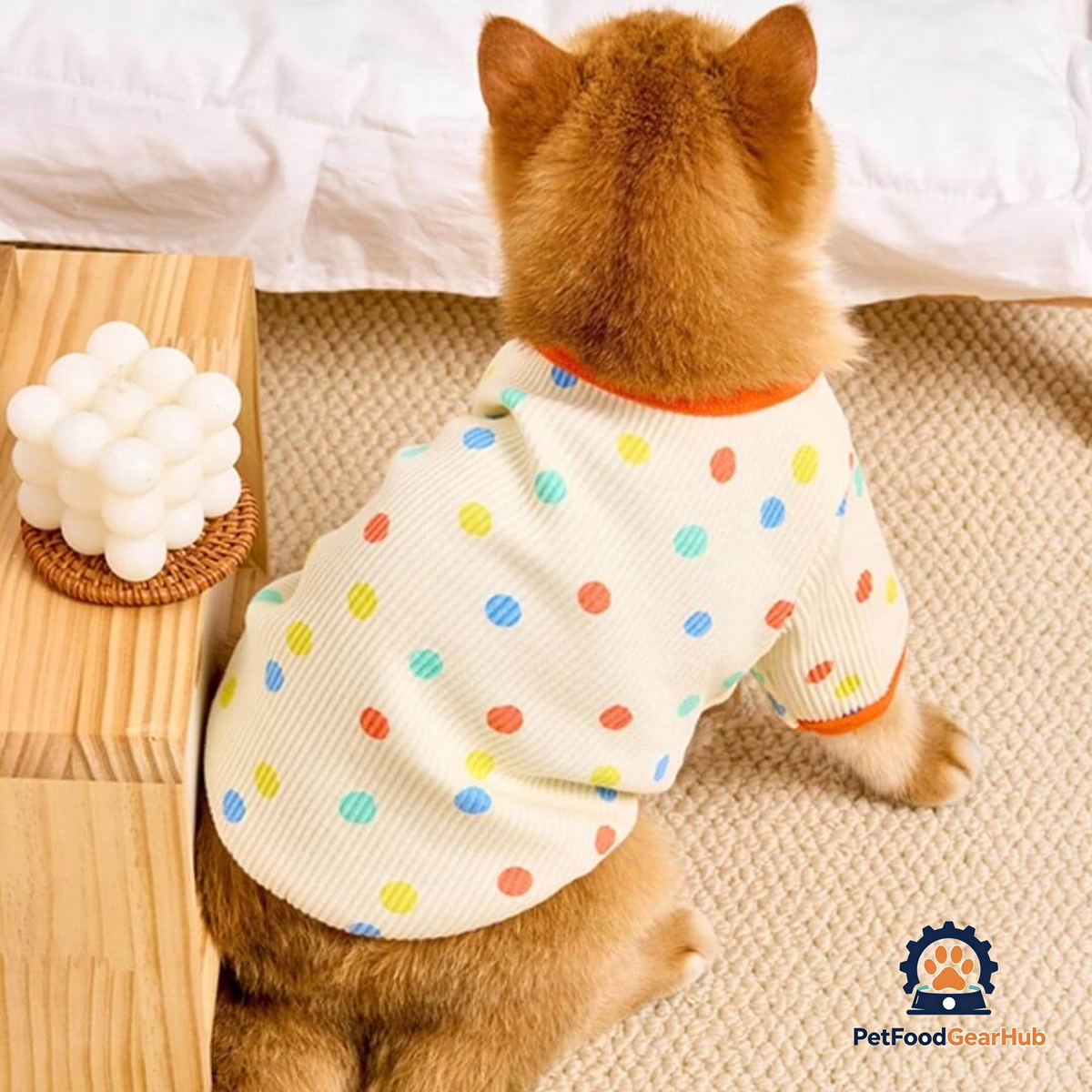 Cat in Cute Yellow Polka Dot T-Shirt | PetFoodGearHub