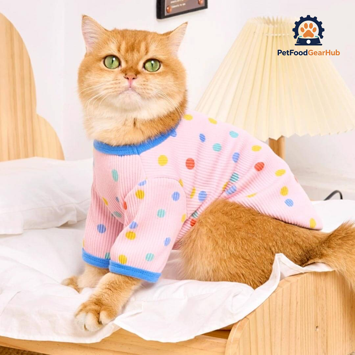 Cat in Cute Pink Polka Dot T-Shirt | PetFoodGearHub