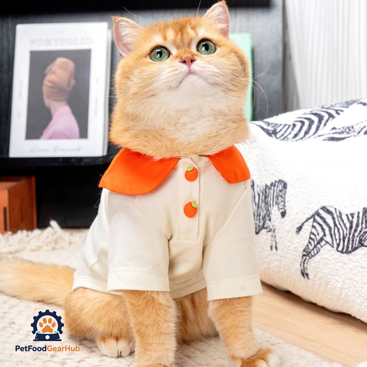 Cat in Orange Summer Shirt | PetFoodGearHub