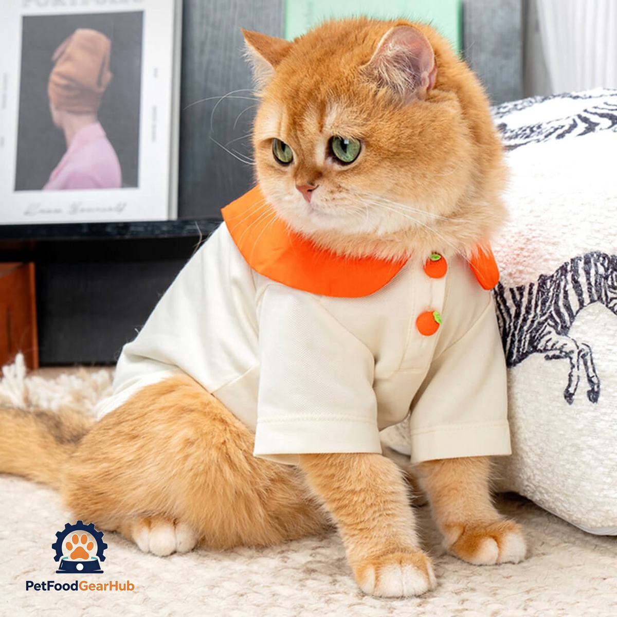 Cat in Orange Summer Shirt | PetFoodGearHub