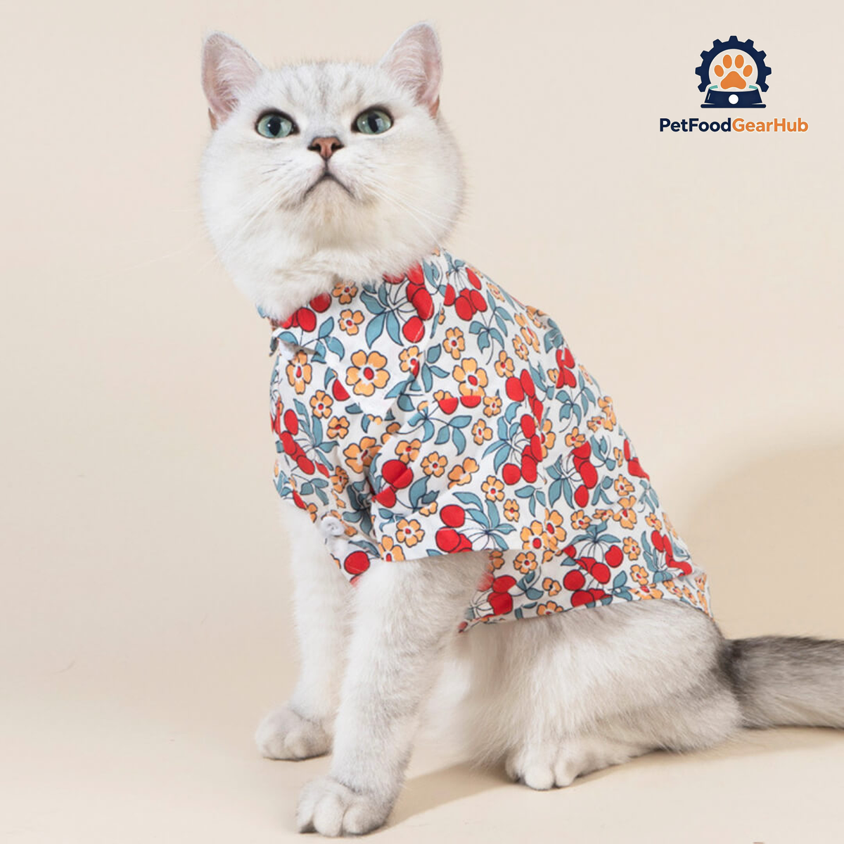 Cat in Floral Shirt with Tie | PetFoodGearHub
