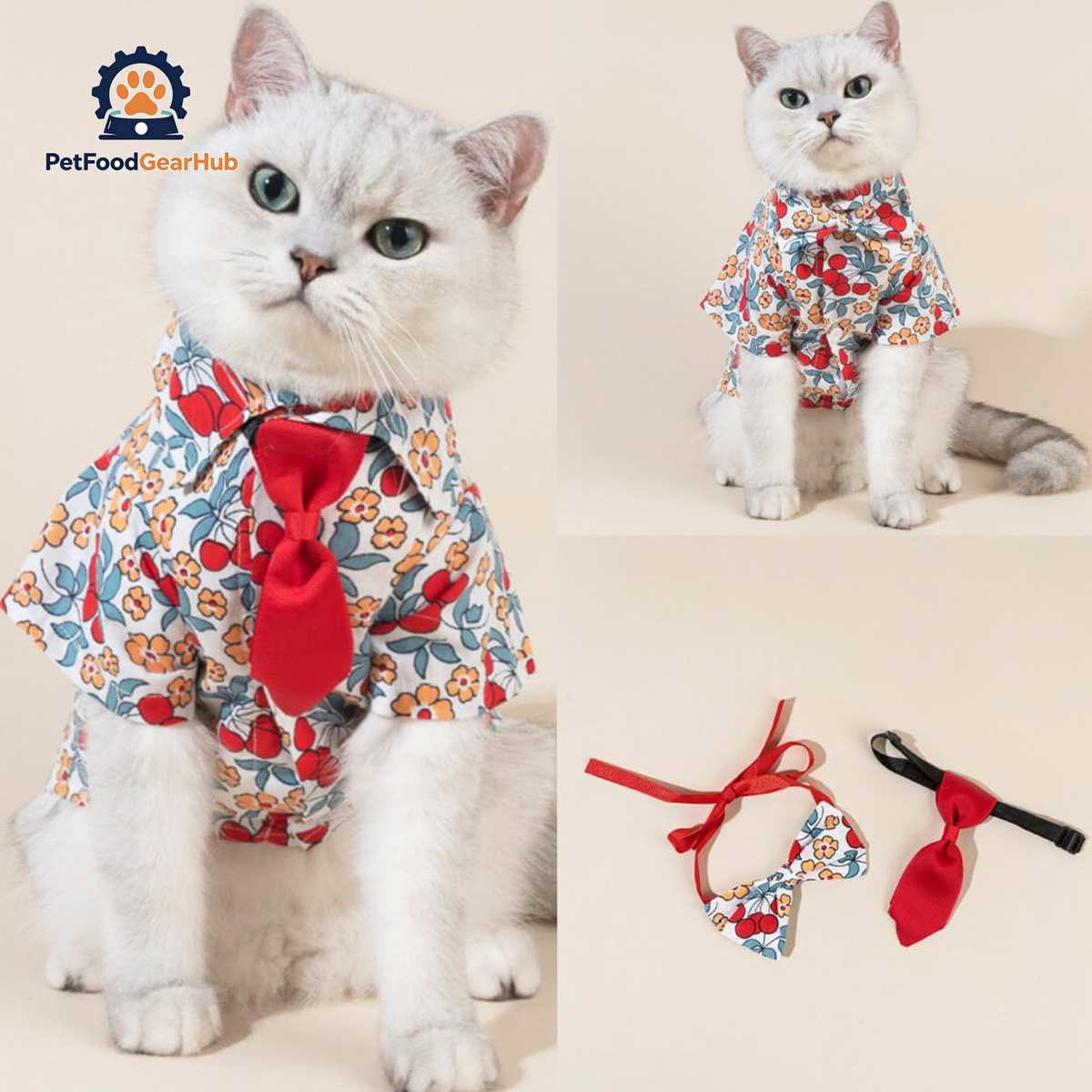 Catsby Cat Shirt & Tie Set | Floral Shirt for Cats & Kittens | PetFoodGearHub