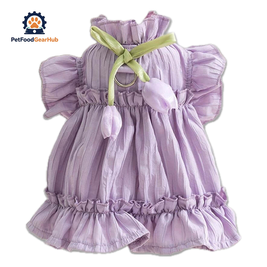 Purple Tulip Cat Dress | Cute Ruffle Cat Clothes | PetFoodGearHub