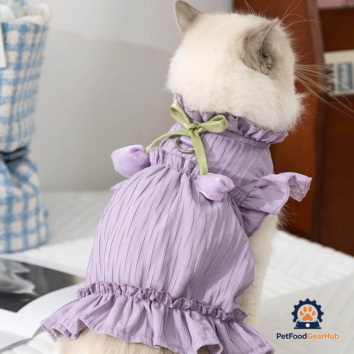 Cat in Purple Tulip Cat Dress | Cute Ruffle Cat Clothes | PetFoodGearHub