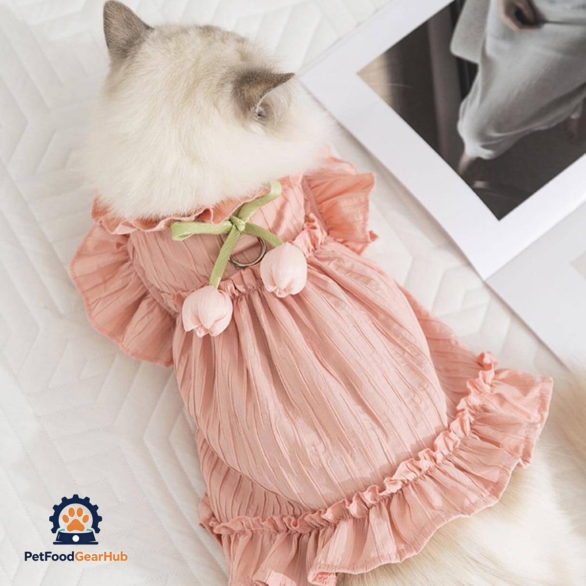 Cat in Pink Tulip Cat Dress | Cute Ruffle Cat Clothes | PetFoodGearHub