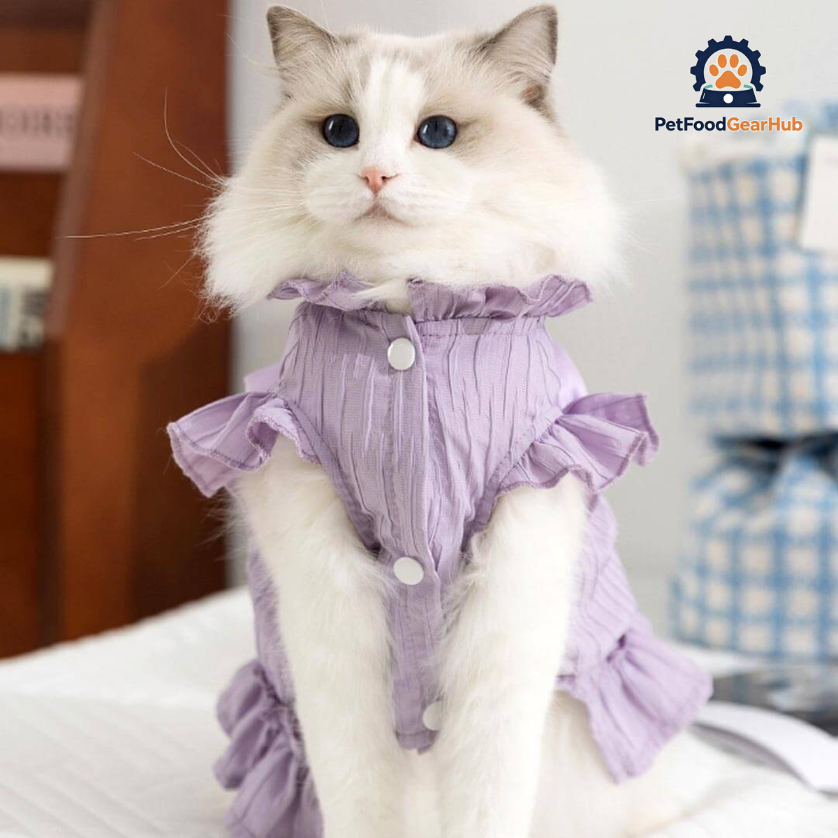 Cat in Purple Tulip Cat Dress | Cute Ruffle Cat Clothes | PetFoodGearHub