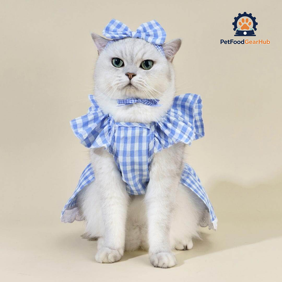 Checkers Cat Dress & Bow Set | Dress for Cats | Cat with Dress | PetFoodGearHub